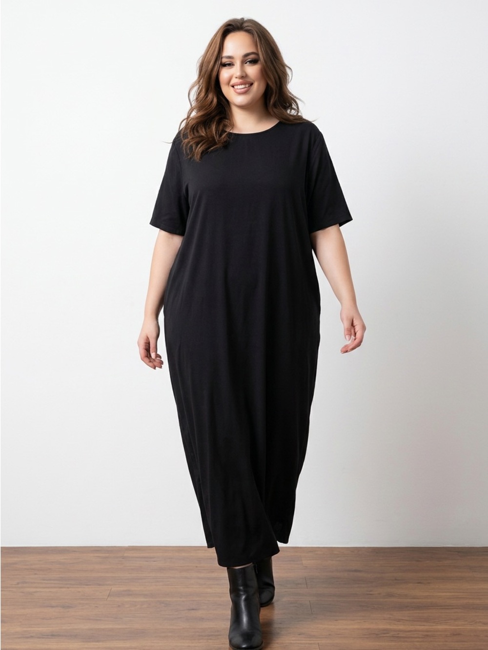 SHEIN Black Plus-Size Midi T-Shirt Dress